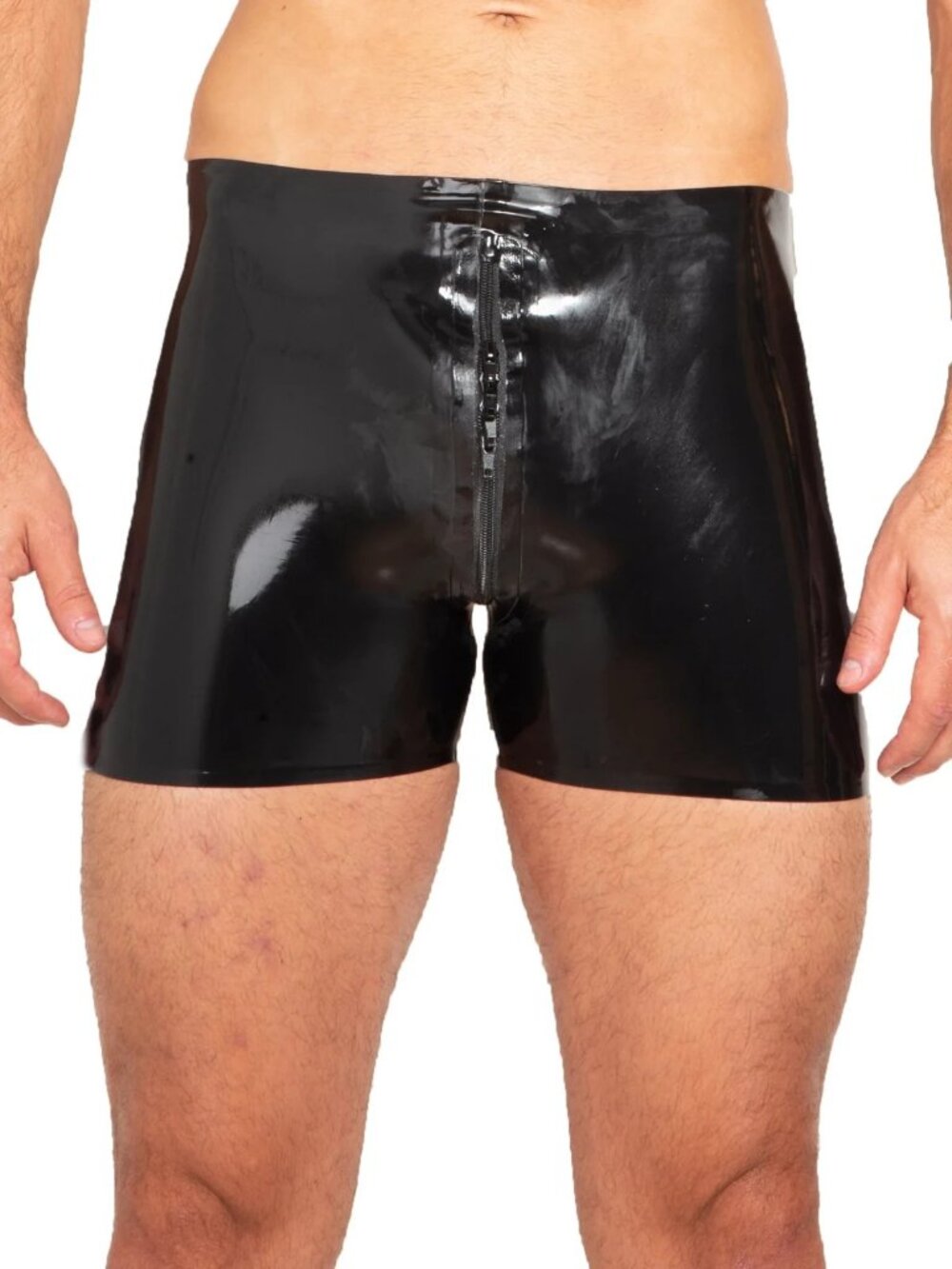 Men's Latex Rubber Boxer Shorts With 2-way Thru Zip Honour, New Black L